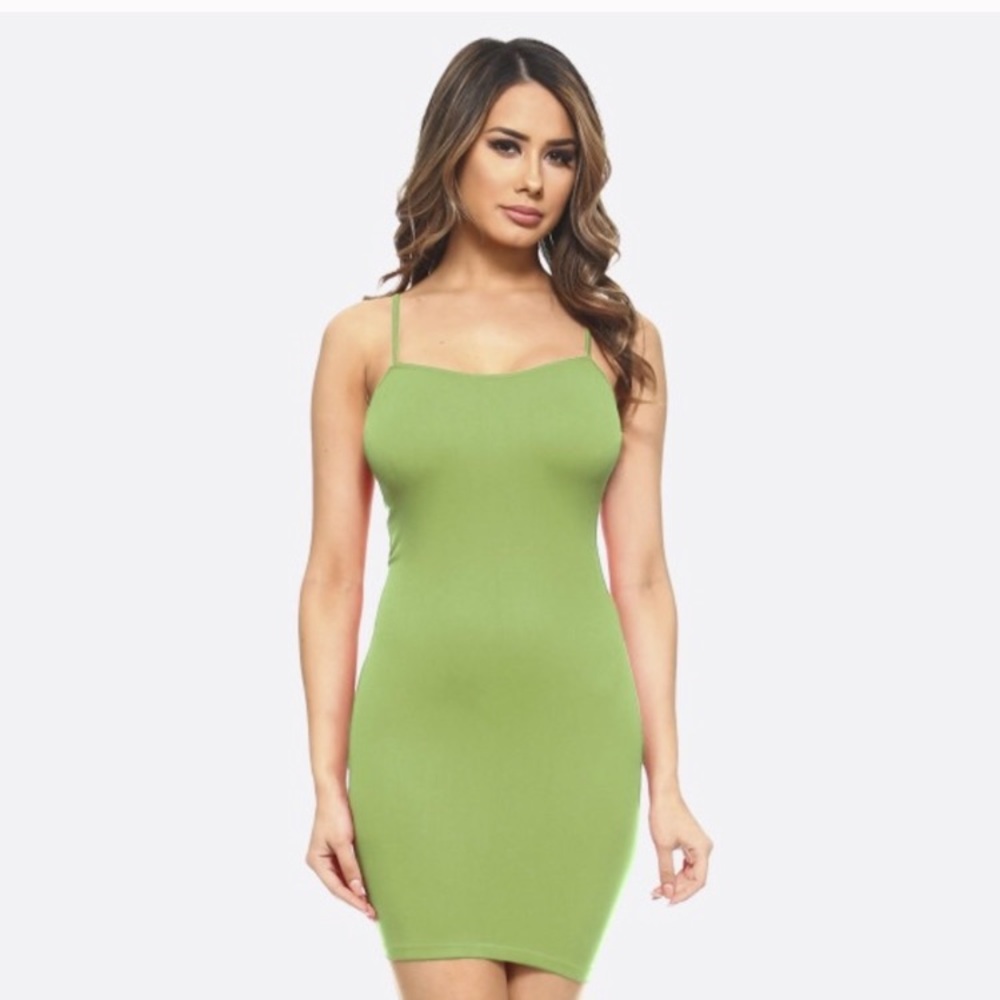 Seamless green skin tight spaghetti strap Dtress